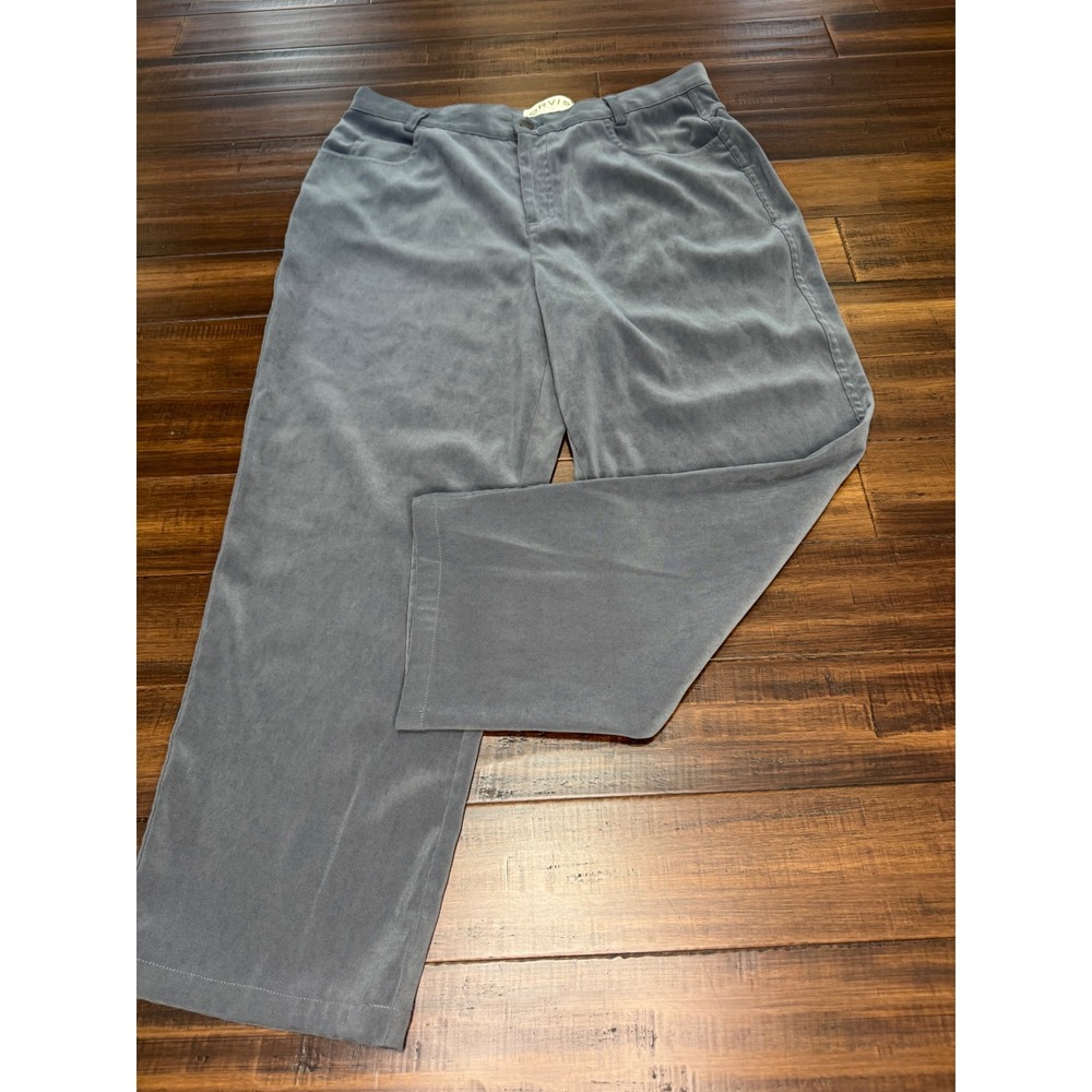 Orvis Womens Blue Gray Faux Suede Straight Leg Pants Size 14 Stretch Casual